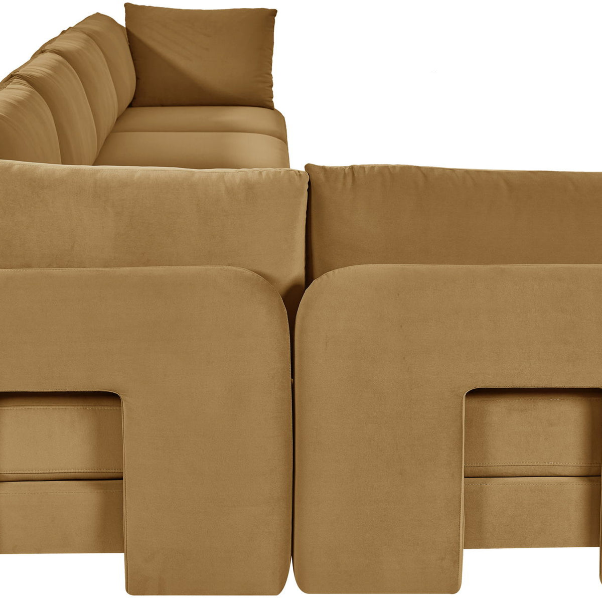 Beige velvet L-shaped armless sectional sofa with 6 modular pieces