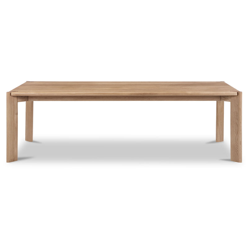 Large rectangular dining table in natural brushed oak, straight-on view