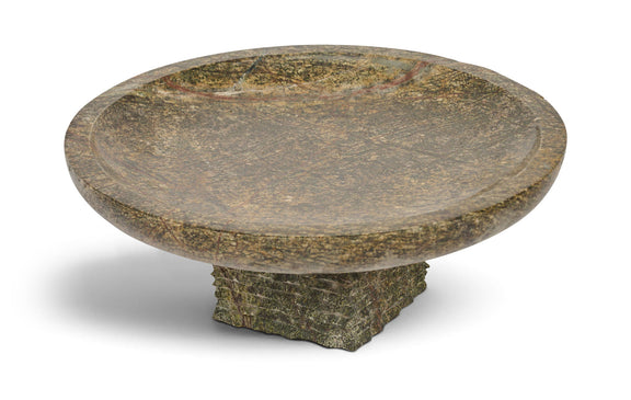 Green marble bowl with mottled round dish and stacked pedestal base