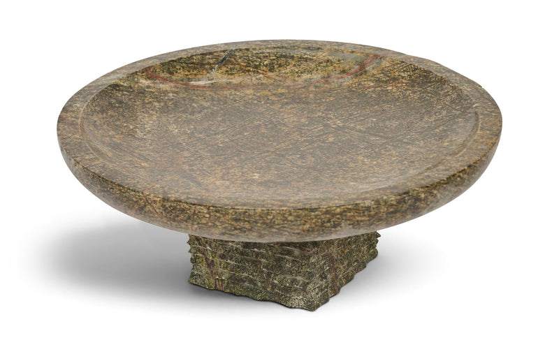 Green marble bowl with mottled round dish and stacked pedestal base