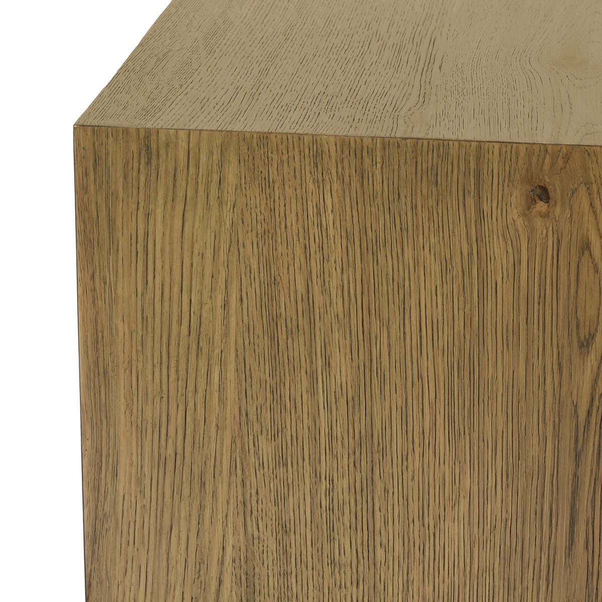 Square coffee table wood side edge with visible grain, light brown finish