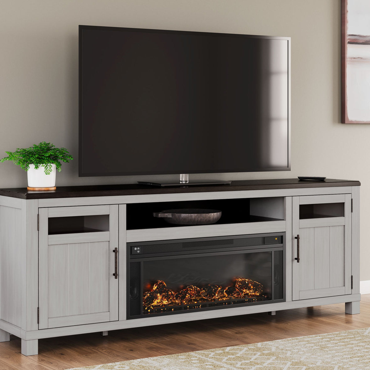 Darborn - 88" TV Stand With Electric Infrared Fireplace Insert - Gray / Brown