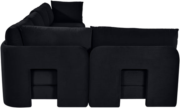 Black velvet sectional sofa with chaise and squared arm panels