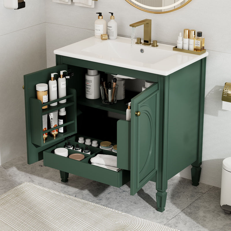 30" Bathroom Vanity With Sink, 2 Doors With Shelf, Soft Close Door Hinges, Vintage Style - Green