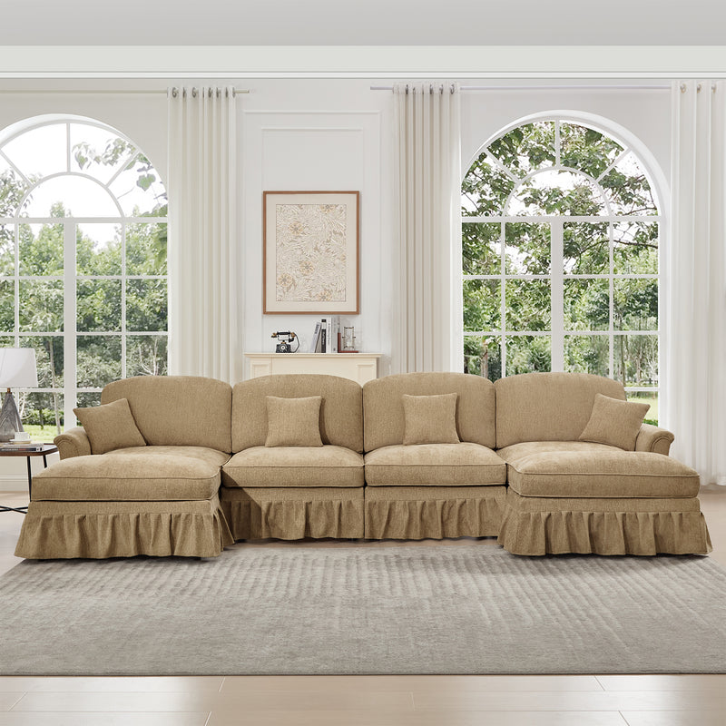 4-Seater Modular U-Shaped Chenille Sectional Sofa - Light Coffee Chenille