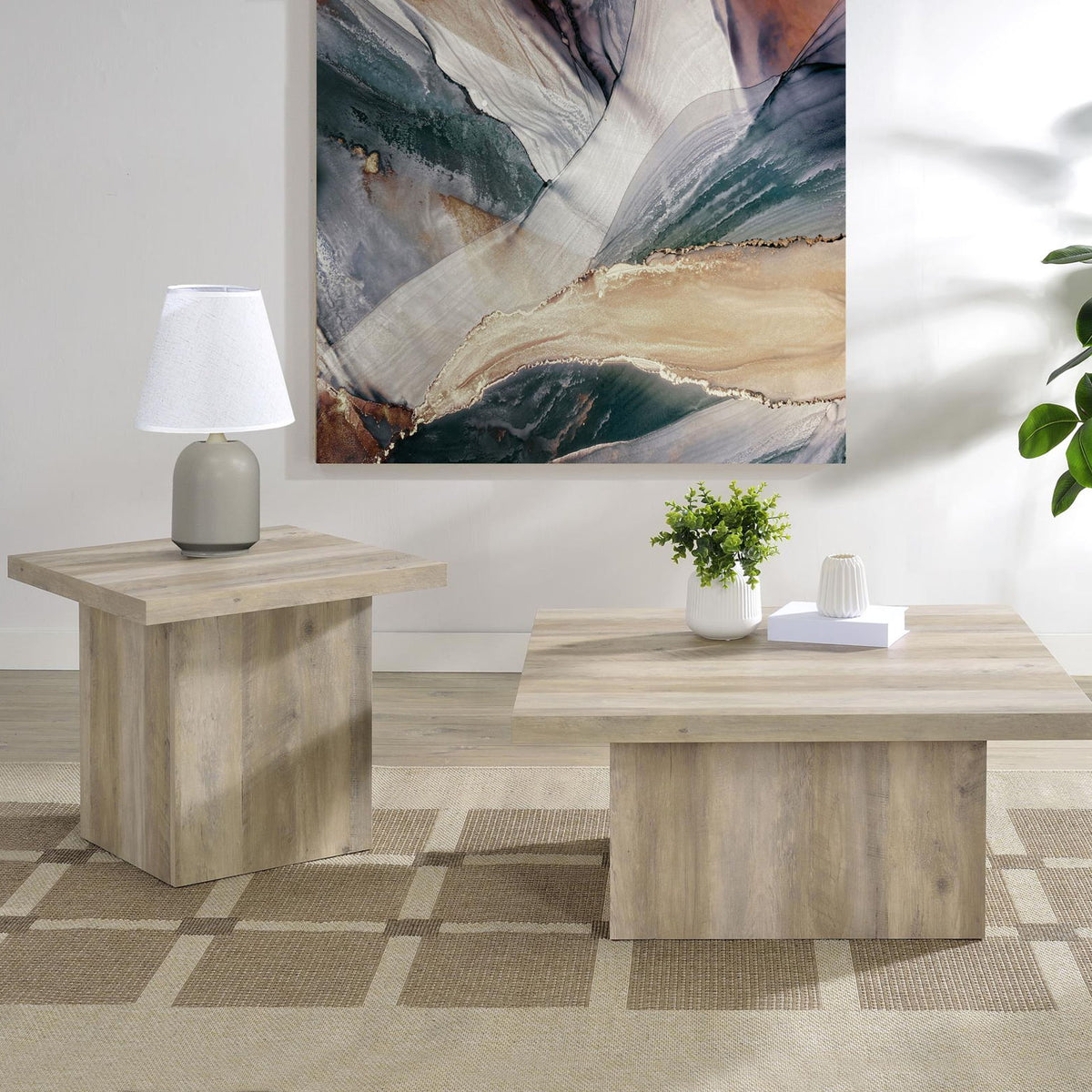 Devar 2-piece Square Coffee End Table Set Distressed Pine