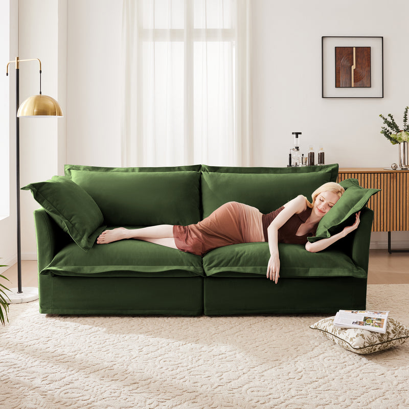 2-Seater Slipcovered Chenille Sofa - Green Chenille