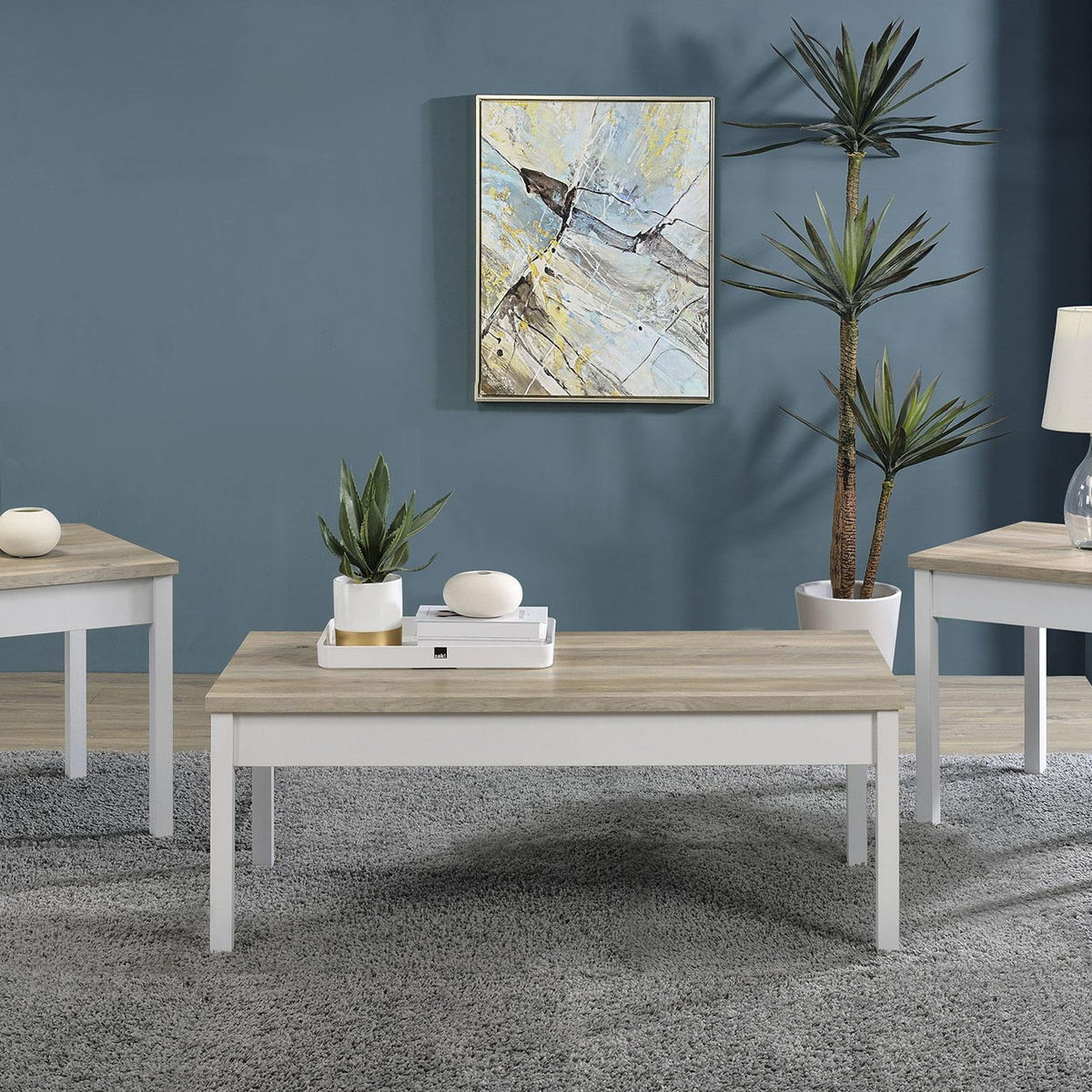 Stacie 3-piece Coffee Table Set Distressed Pine and White