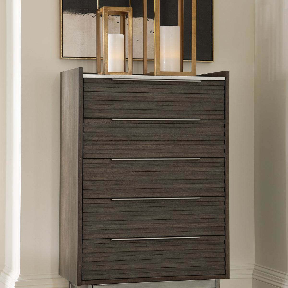 Arkenton - Grayish Brown / White - Five Drawer Chest