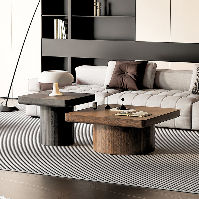 Nesting Coffee Table Set Fluted Cylindrical Base Walnut