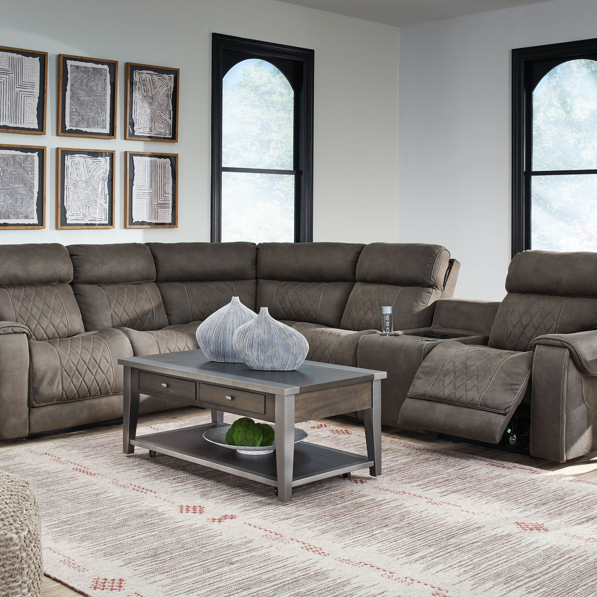 Hoopster - Gunmetal - Zero Wall Power Recliner with Console 6 Pc Sectional