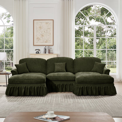 Modular U-Shaped Chenille Sectional Sofa - Green Chenille
