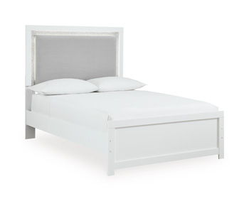 Upholstered panel headboard with cushioned rectangular shape, light fabric and straight rails