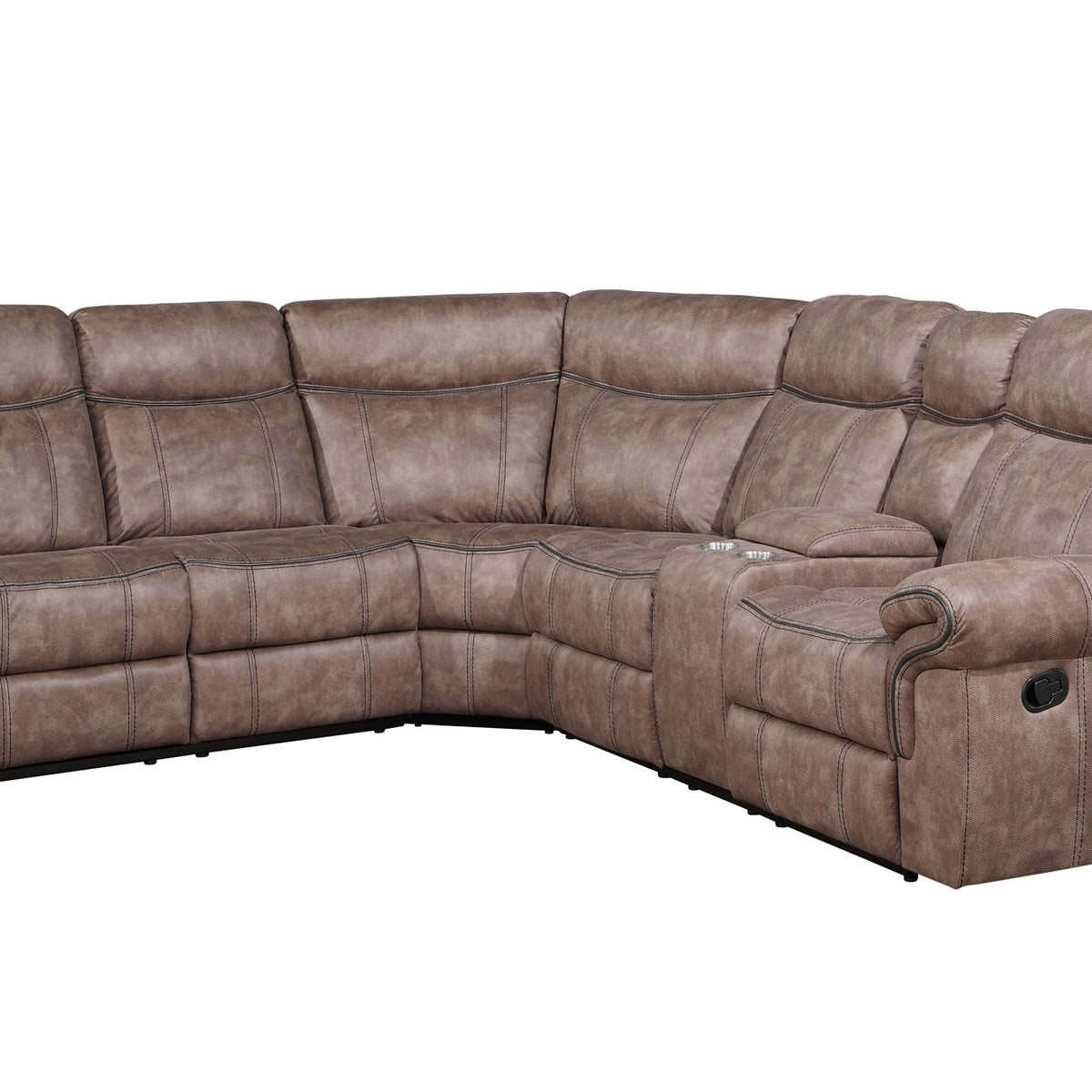 Dollum - Two Tone Nubuck Manual Recliner Sectional Sofa With USB Port Cupholder Console