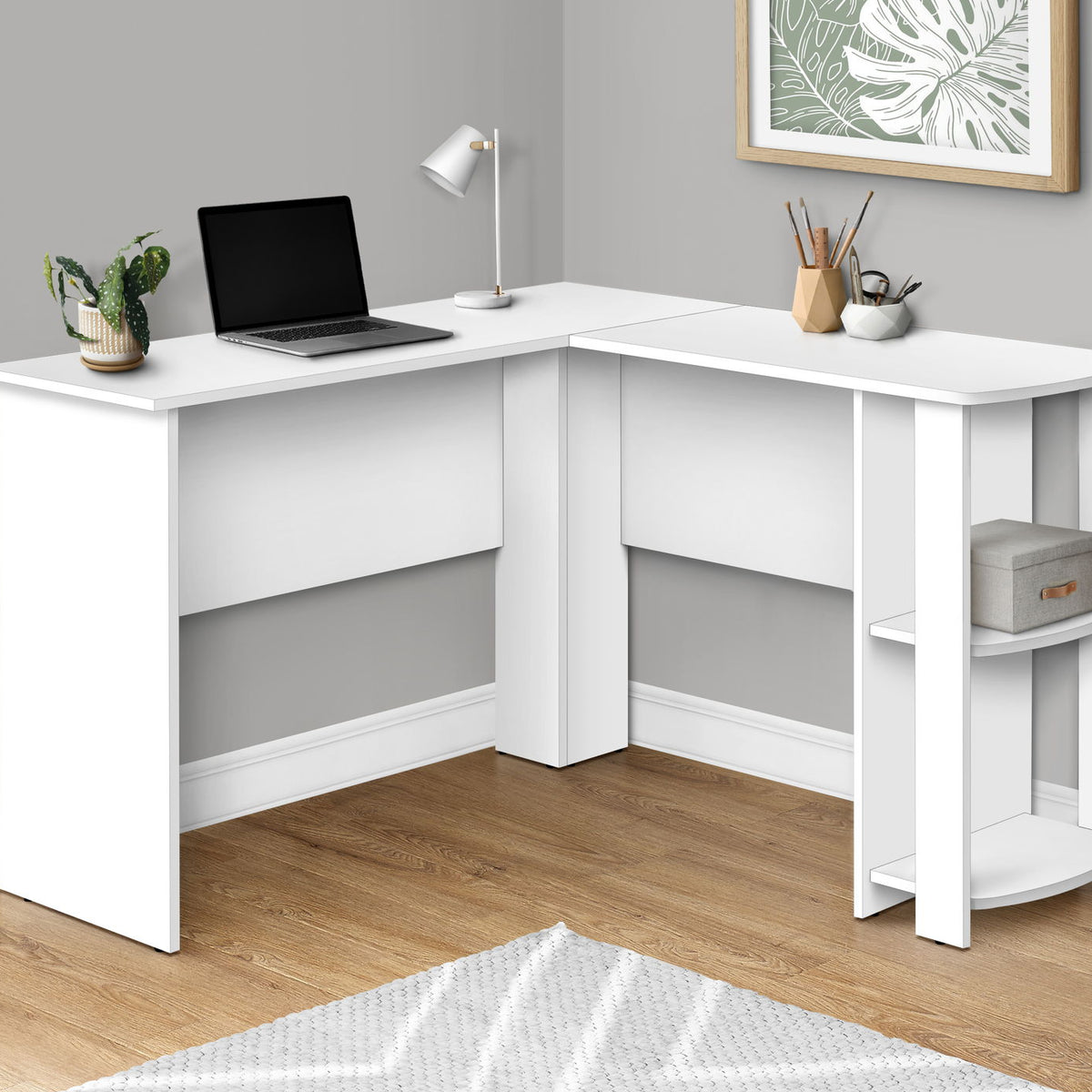 Computer Desk, Home Office, Corner, Storage Shelves, L Shape, Laptop, Contemporary & Modern