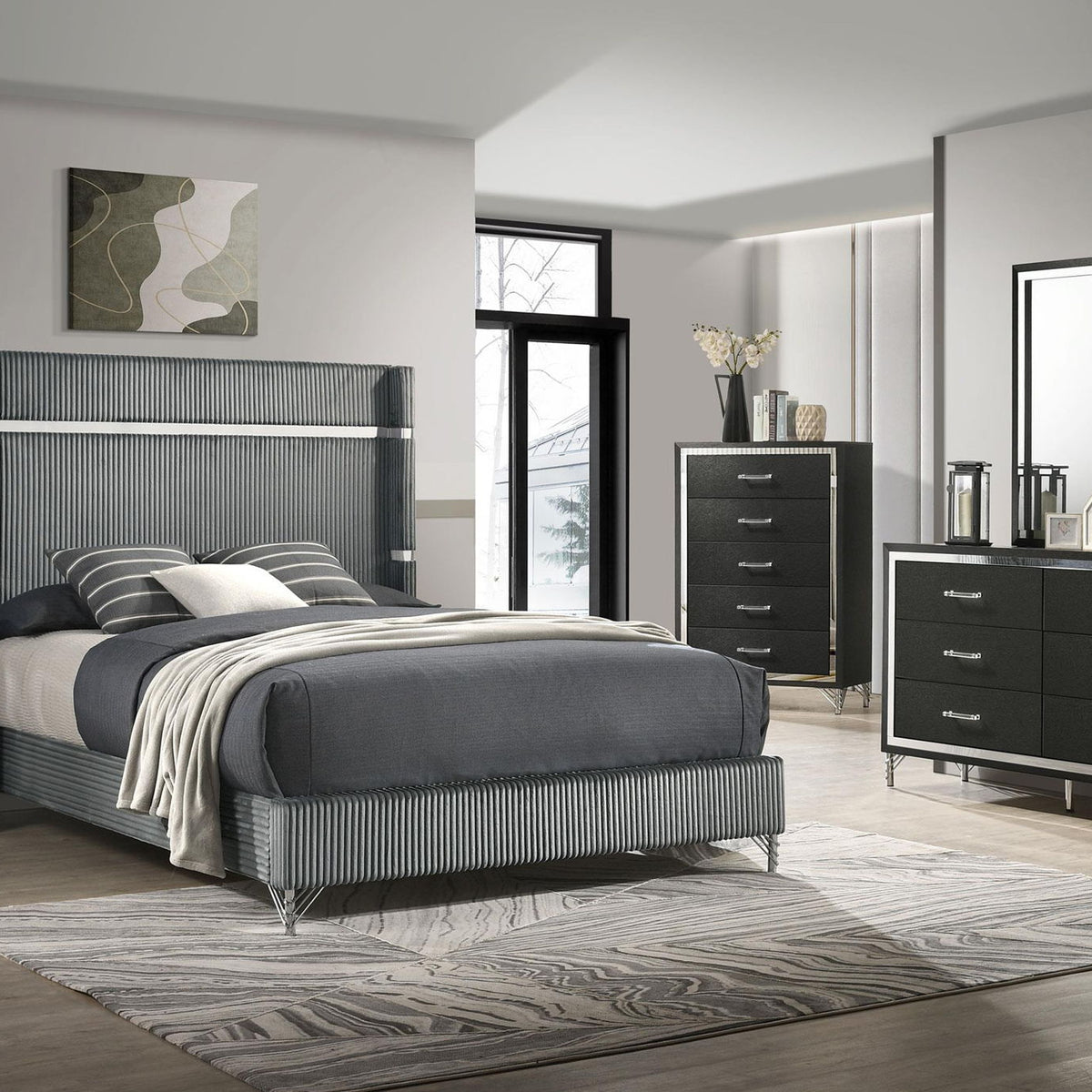 Lucia 5-piece Queen Bedroom Set Grey and Black