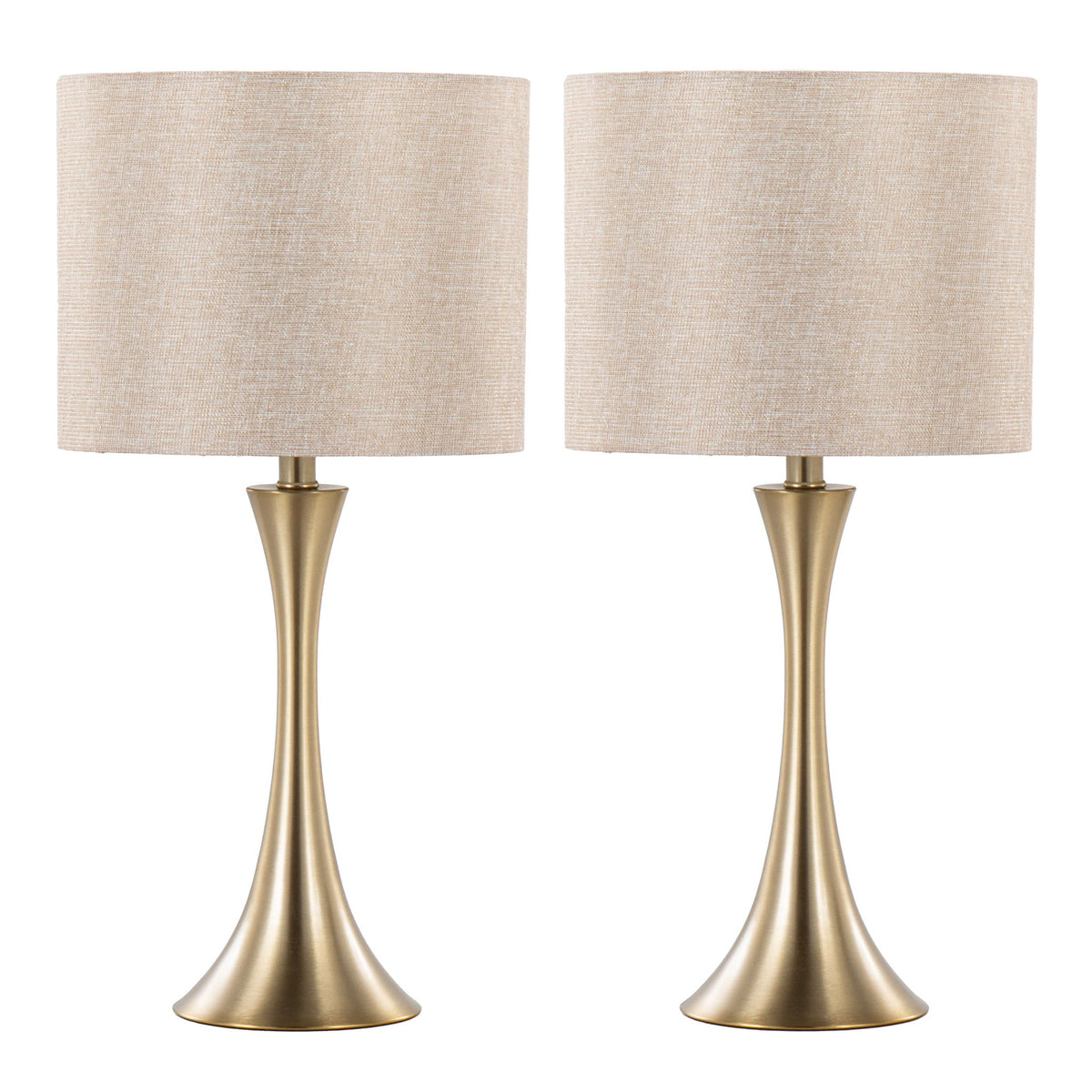 Gold table lamps set of 2 with beige fabric drum shades