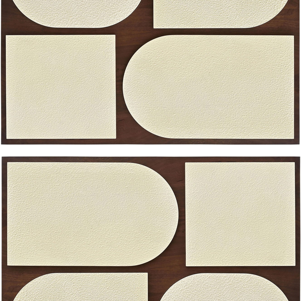 Mango wood 2-piece wall art with black frames and off-white abstract rounded squares