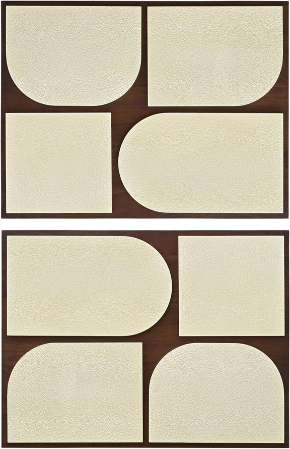 Mango wood 2-piece wall art with black frames and off-white abstract rounded squares