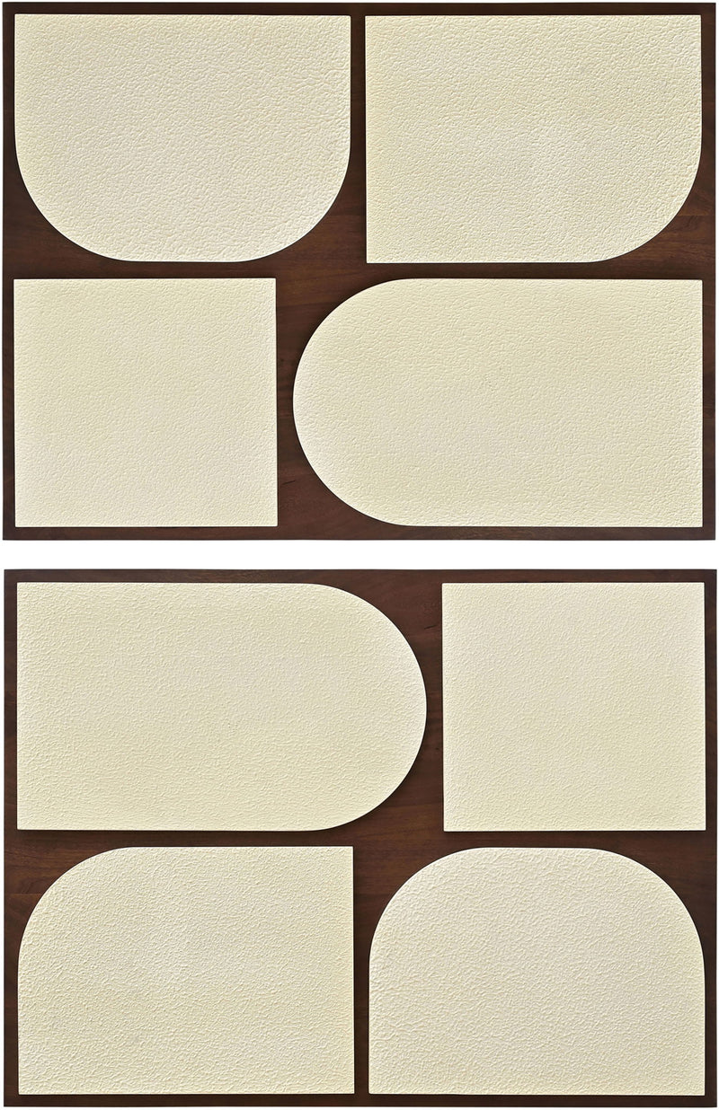 Mango wood 2-piece wall art with black frames and off-white abstract rounded squares