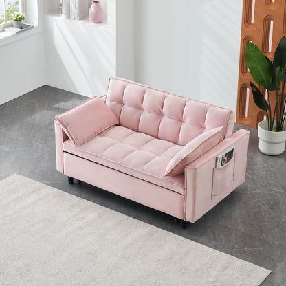 Modern Velvet Sofa, Sofa Pull-Out Bed, Small Love Seat Casual Sofa With Back, With Pillow, Pockets, Living Room Furniture, 3 In 1 Convertible Sleep Sofa Bed