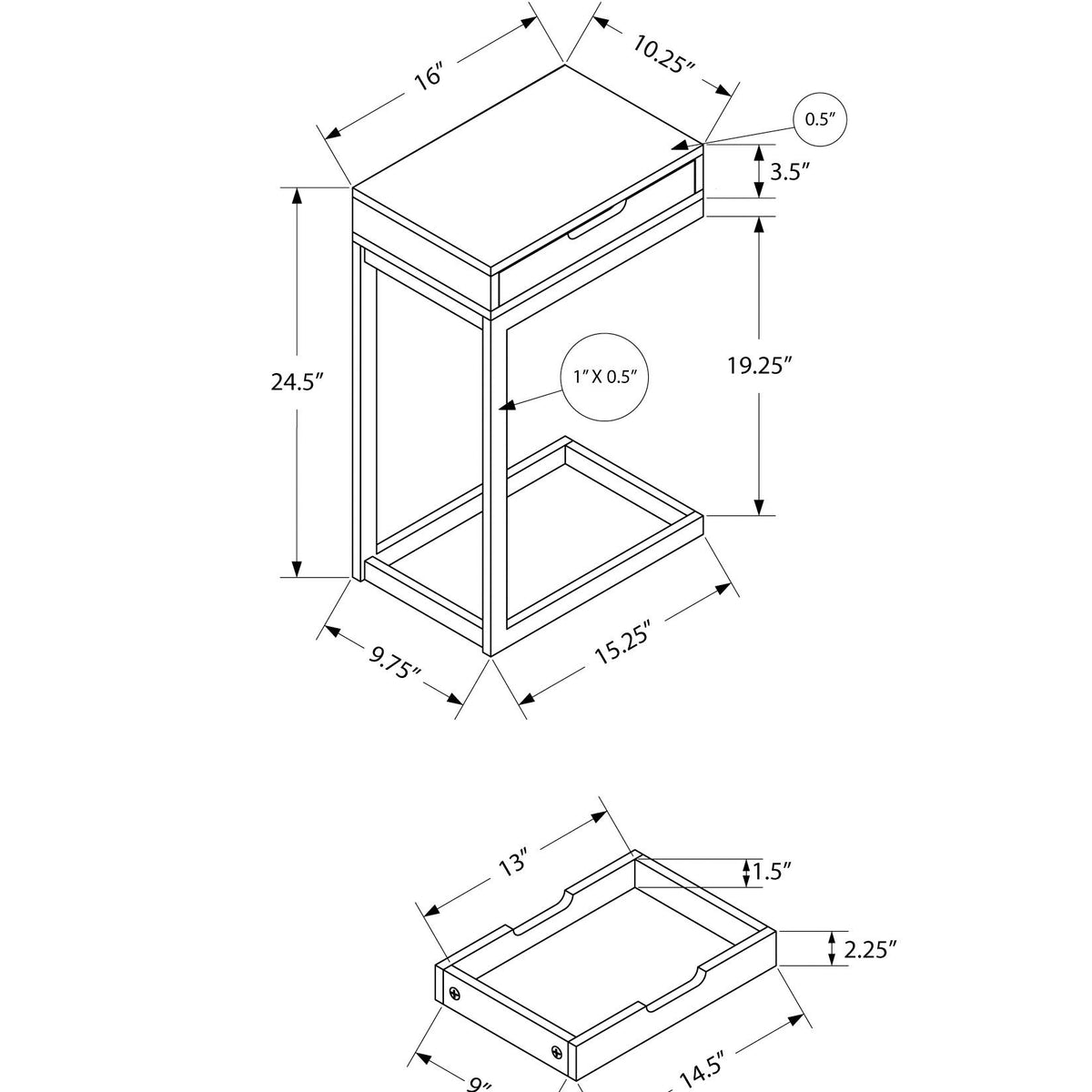 Accent Table, C - Shaped Contemporary Elegant Desig