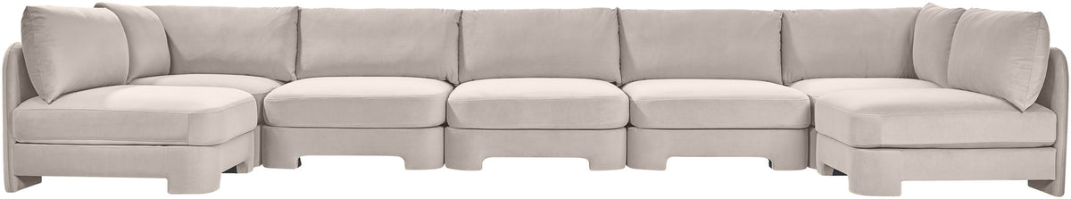 Light gray velvet U-shaped armless sectional sofa with tufted cushions