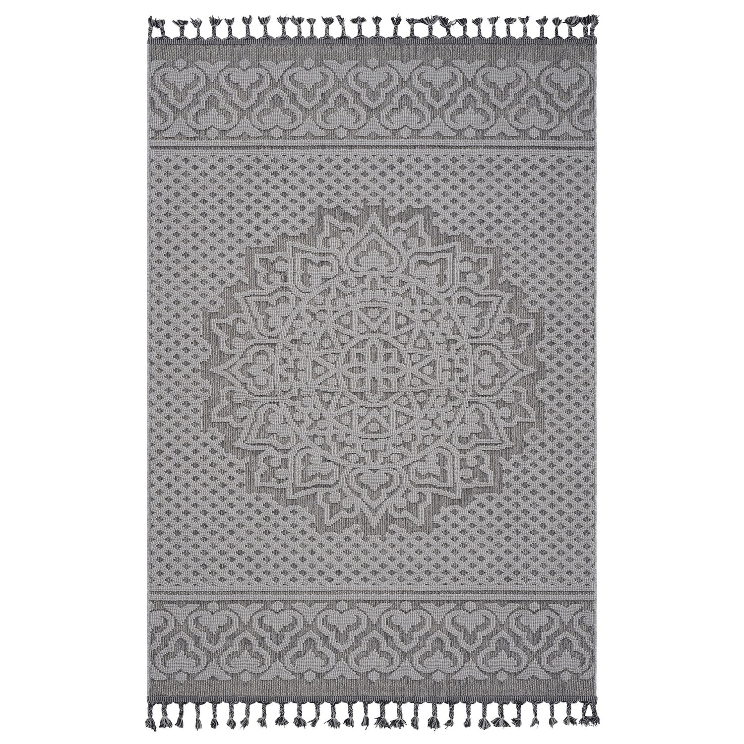 Guros - 6' X 9' Medallion Indoor / Outdoor Area Rug - Gray / White