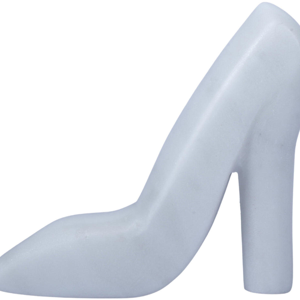 Light blue marble high-heel shoe tabletop object with curved toe and tall heel