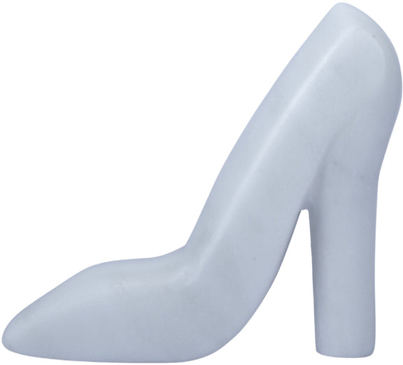 Light blue marble high-heel shoe tabletop object with curved toe and tall heel