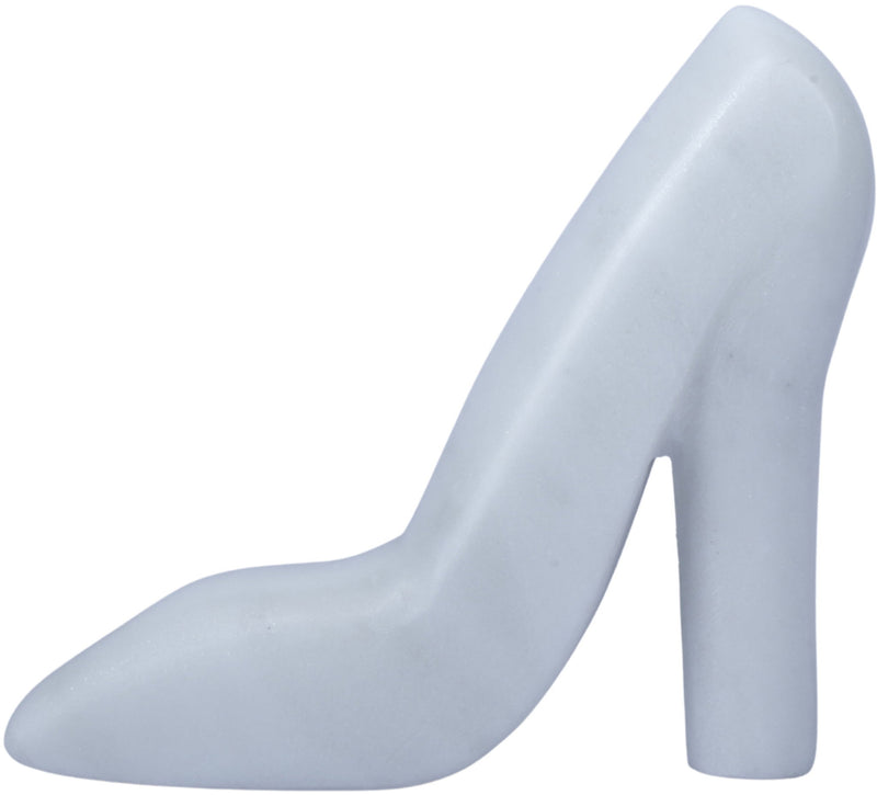 Light blue marble high-heel shoe tabletop object with curved toe and tall heel