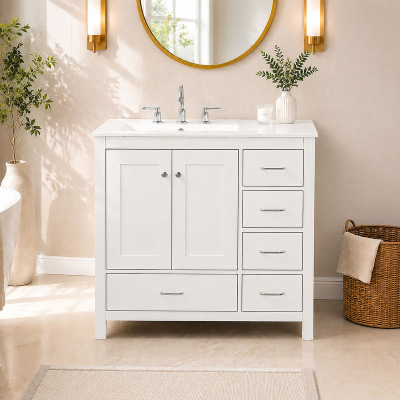Bathroom Vanity With Sink Combo, 2 Soft Close Doors And 5 Drawers