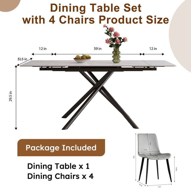 Retractable Sintered Stone Dining Table Set With Chairs