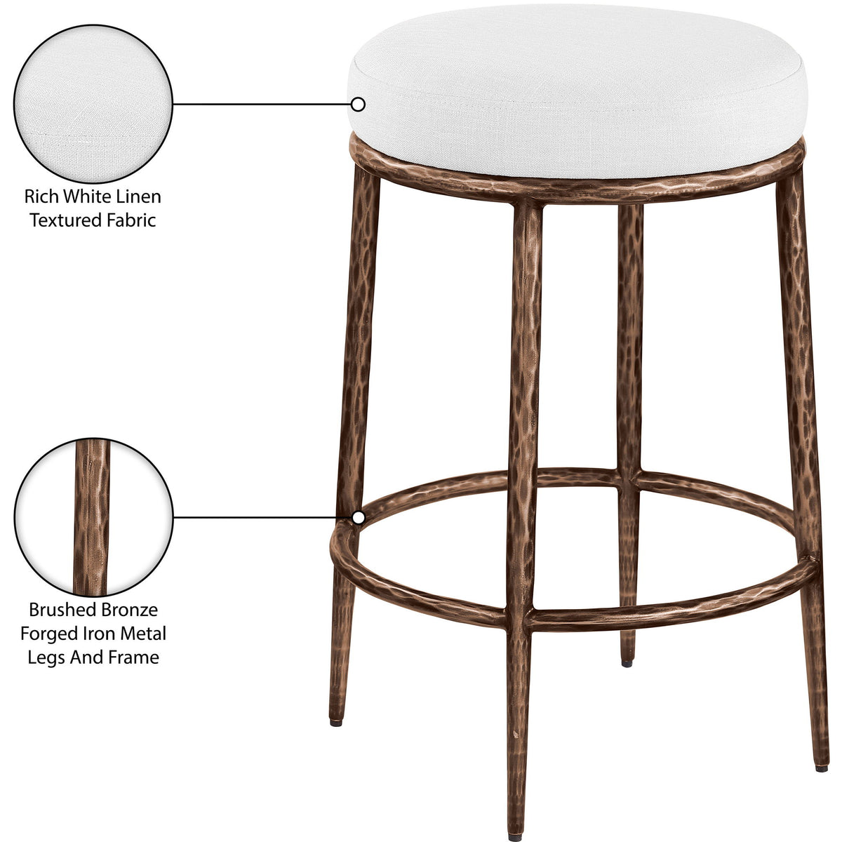 Ferro - Upholstered Backless Counter Stool With Brushed Bronze Base
