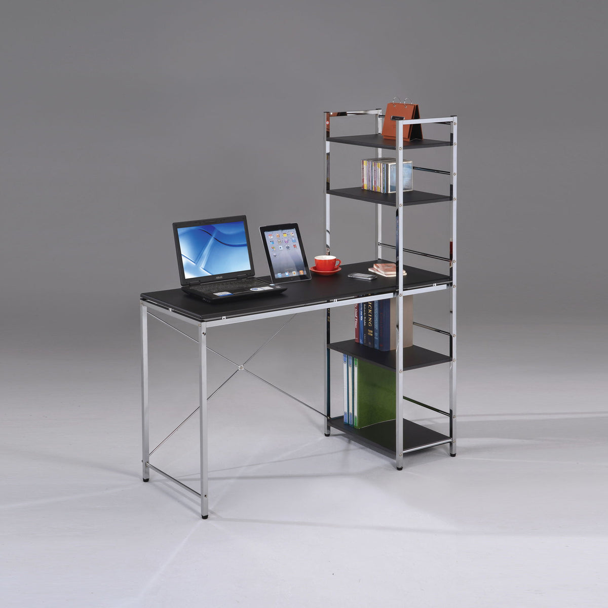 Elvis - Writing Desk With Shelves - Black / Chrome