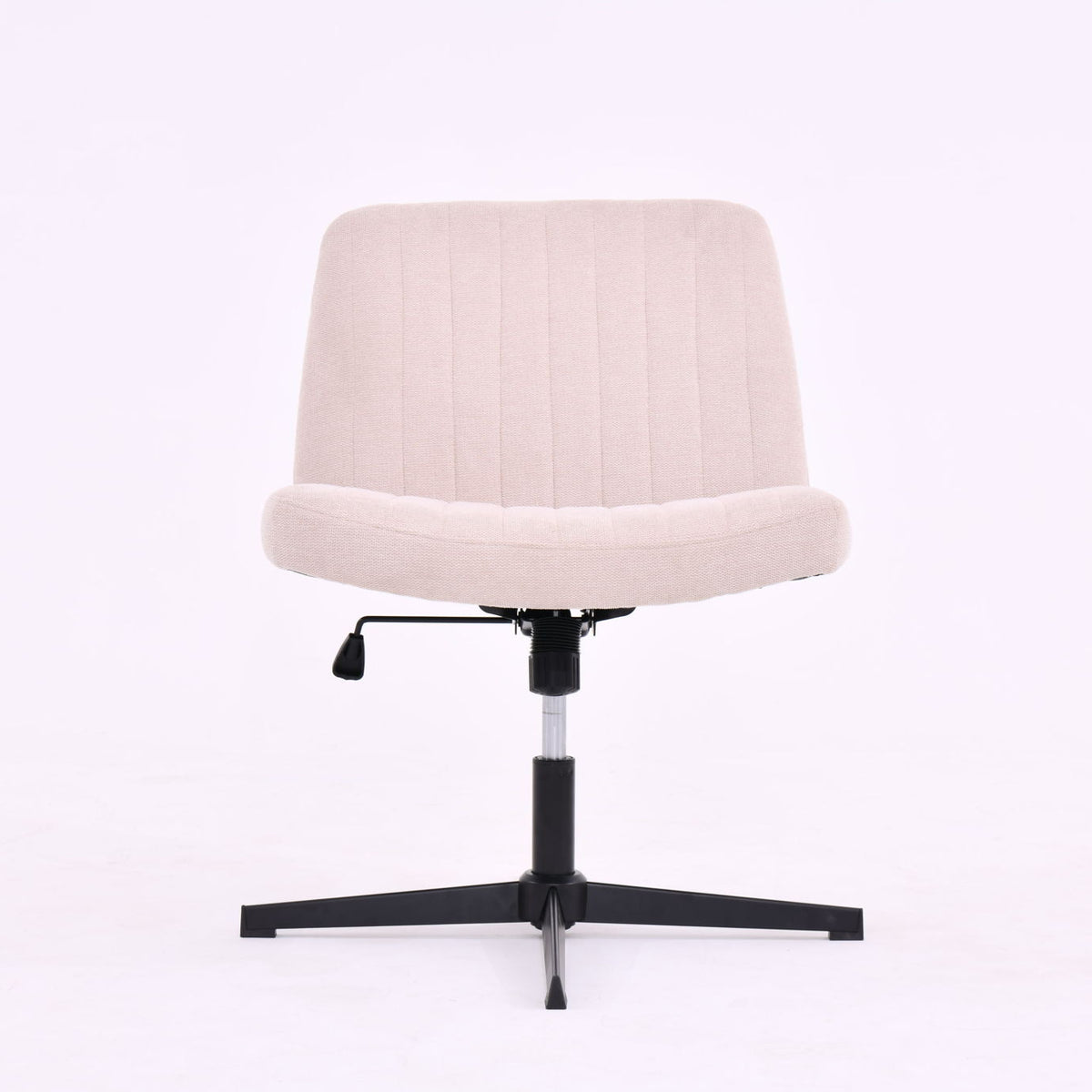 Cross Legged Office Chair, Wide Comfty Desk Chair, Vanity Home Chair No Wheels Armless Computer Task Chair, Swivel And Height Adjustable - Beige