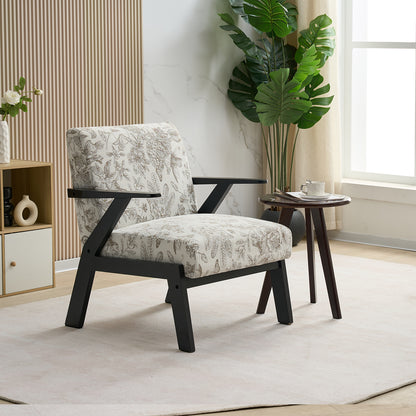 Mid-Century Modern Lounge Armchair -Seat Cushion - for Living Room, Study, Beige+Grey