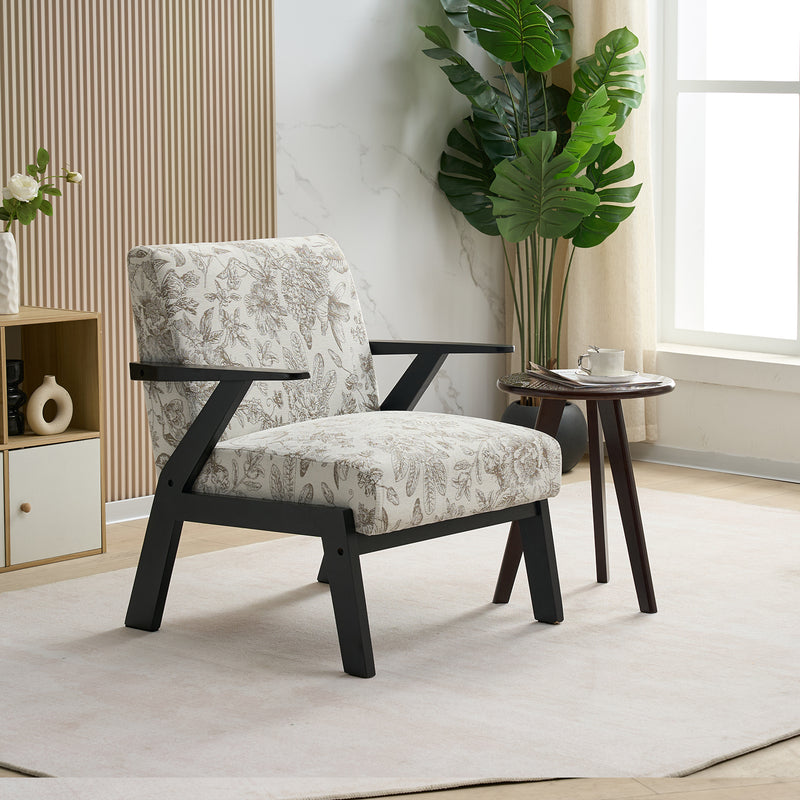 Mid-Century Modern Lounge Armchair -Seat Cushion - for Living Room, Study, Beige+Grey