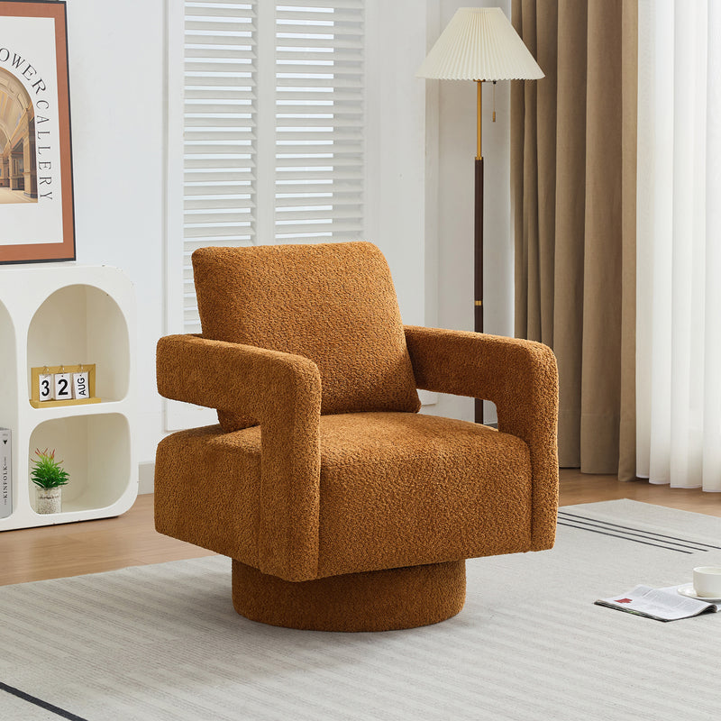 29.13' W Square Swivel Accent Chair, Modern Rotating Arm Chair with Open Back,360 Degree Rotation, Lounge Club Chair with Removable Back Cushion for Living Room, Hotel, Bed Room, Caramel