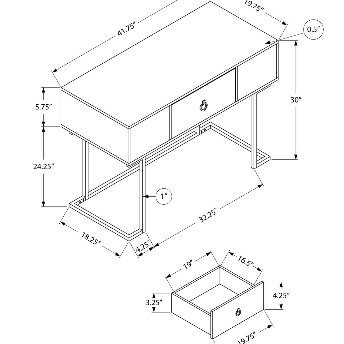 Computer Desk For Home Office, Glossy, Storage Drawer