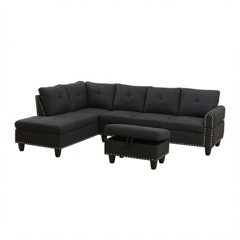L - Shaped 3 Piece Sectional Sofa With Chaise, Storage Ottoman & Cup Holders