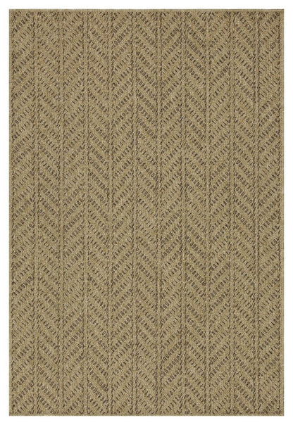 Rectangular light brown area rug with repeating chevron pattern, full view