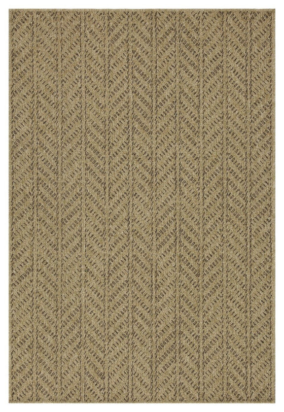 Rectangular light brown area rug with repeating chevron pattern, full view