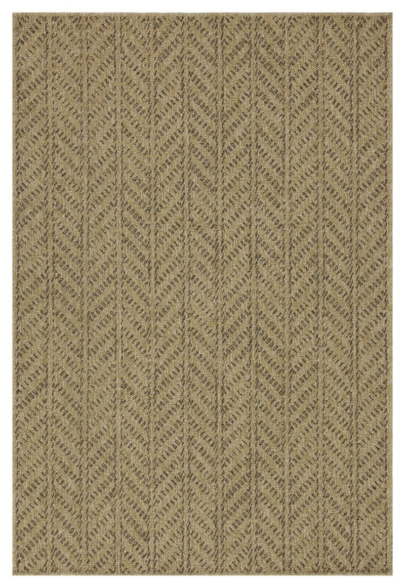 Rectangular light brown area rug with repeating chevron pattern, full view