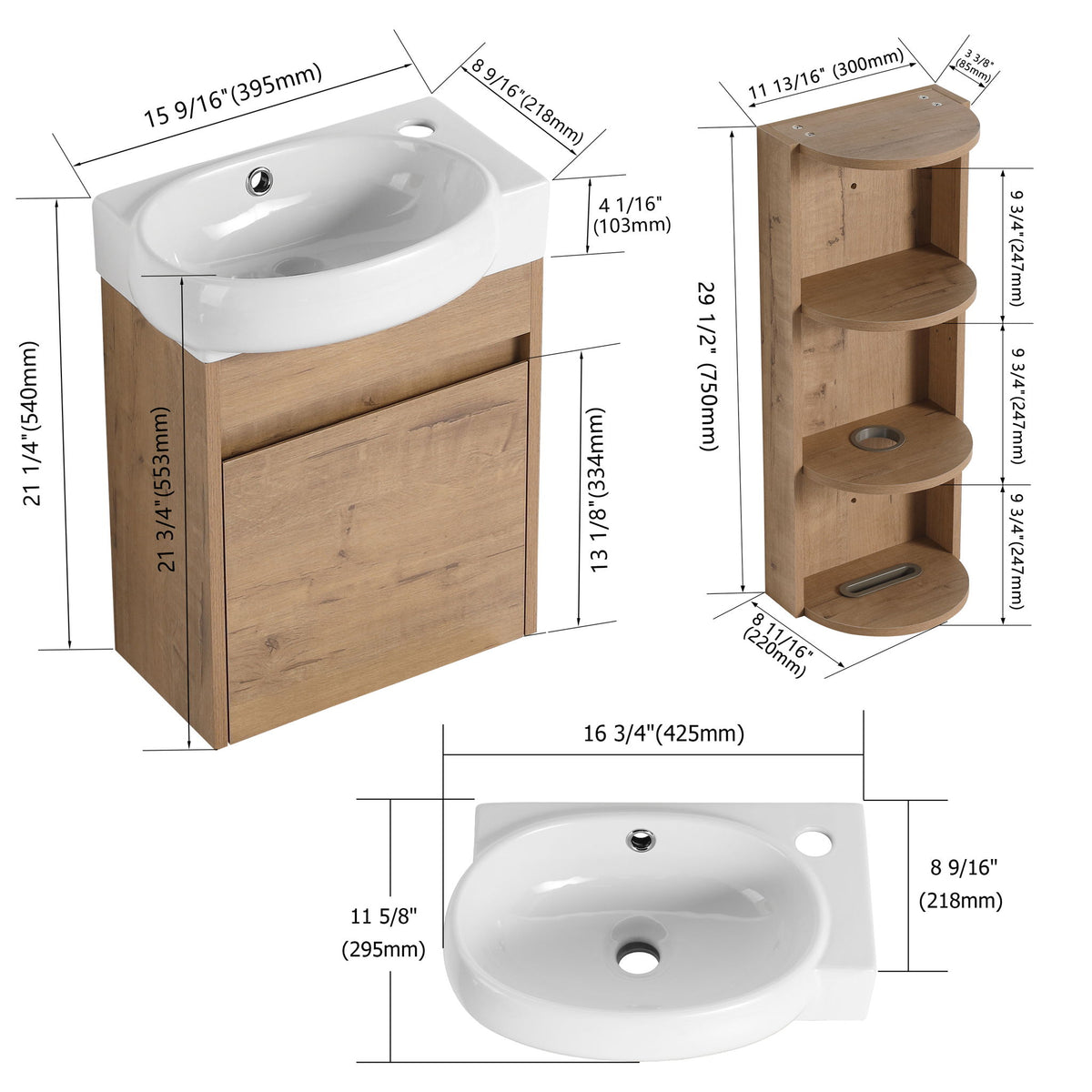 Wall Mounted Bathroom Vanity With Sink And Storage Rack, Soft Close Doors