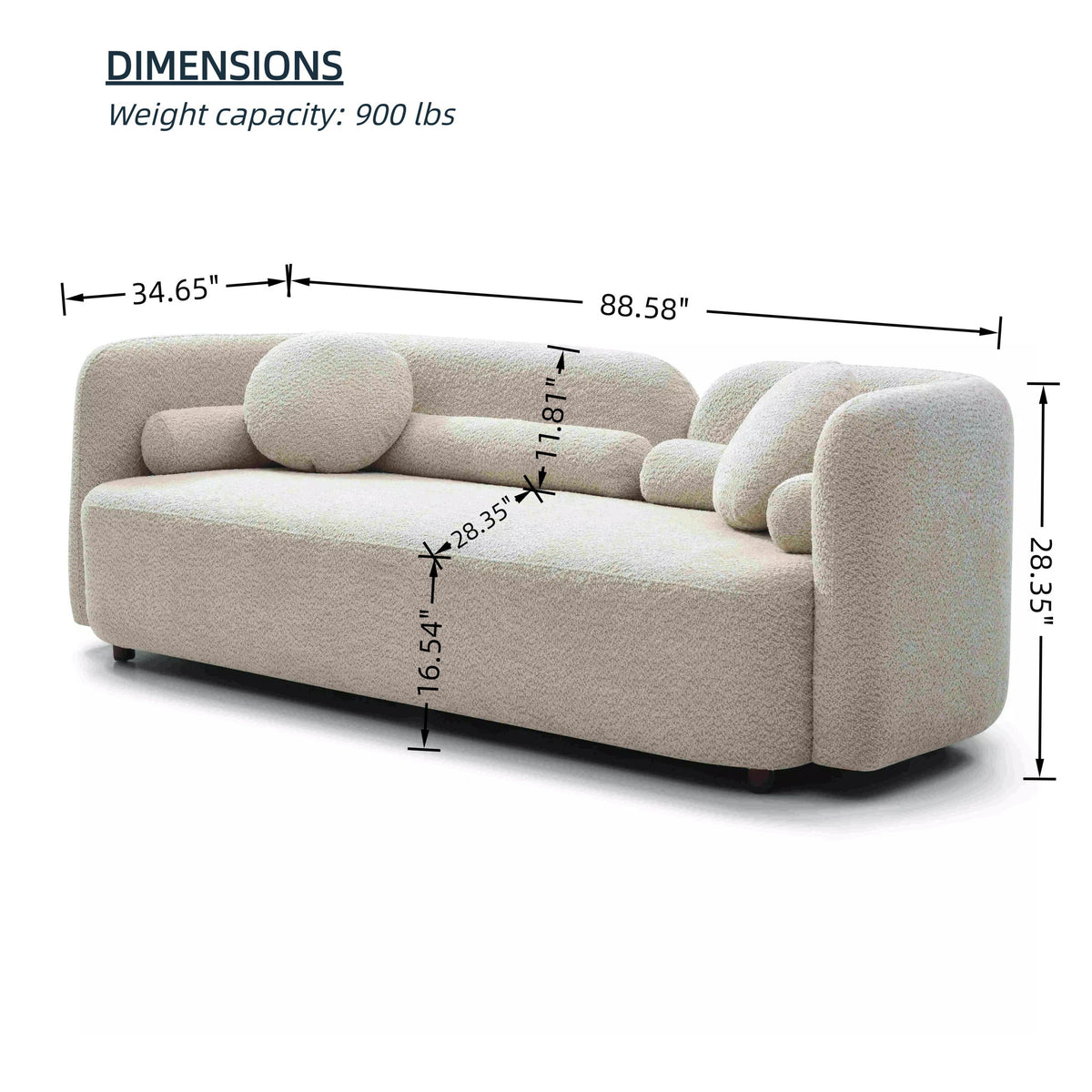 Beige loveseat dimensions diagram with height and width measurement lines