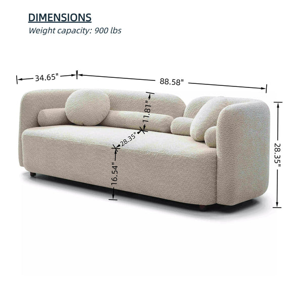 Beige loveseat dimensions diagram with height and width measurement lines