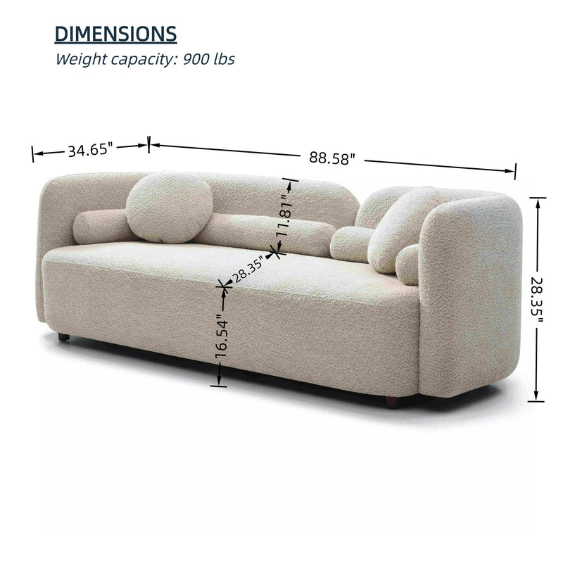Beige loveseat dimensions diagram with height and width measurement lines