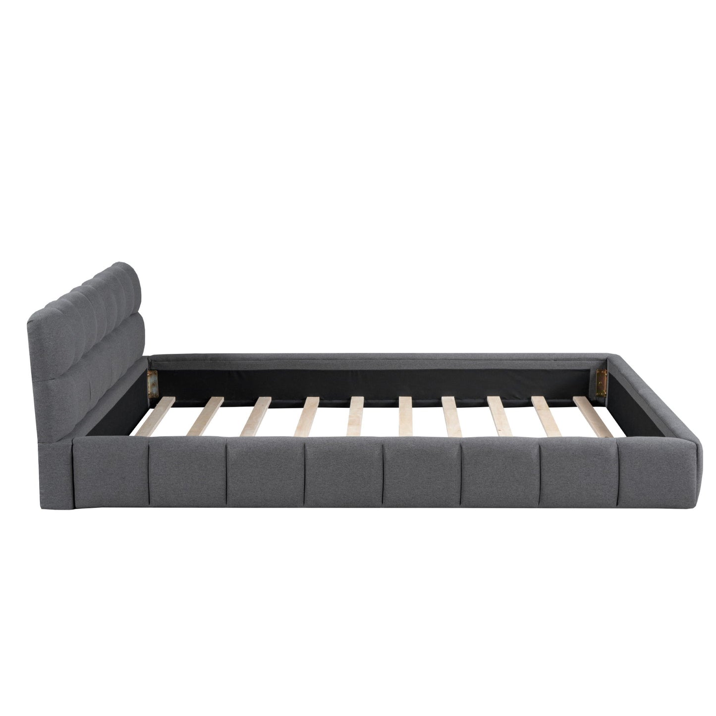 Upholstered Platform Bed With Thick, Grounded Bed With Solid Frame