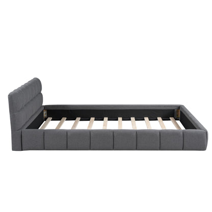 Upholstered Platform Bed With Thick, Grounded Bed With Solid Frame